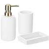 Set accessori da appoggio 5 pezzi Dispenser Bicchiere Porta sapone Porta  cotone e Scopino finitura foglia oro, Arcshop