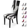BalladHome Coprisedie con Schienale 6 Pezzi Fodere per Sedia Coprisedia Elasticizzato Universale Motivi Stampati Coprisedia per Sala da Pranzo per Sala da Pranzo, Feste, Hotel(6 Pezzi, Geometria Nera)-H