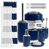 Clara Clark, Set di accessori da bagno, blu navy, 20 pezzi, set di tende da doccia con fodera, portaspazzolino, erogatore di sapone, portasapone, portascopino e cestino della spazzatura