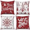 Hnmdmyi Copricuscino Natale 45x45 Set di 4, Albero di Natale felice Fiocco di neve Fattoria Vacanze Invernali Copricuscino decorativo Rosso Lino Federa per Divano Letto Giardino Esterno Home Decor