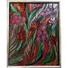 Generico QUADRO MODERNO DIPINTO A MANO FLOREALE ROSSO ARGENTO
