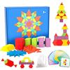 PTooTP Montessori Puzzle in Legno di Ci Sono 155 Forma Geometrica,Tangram Toy Card Divertente Giocattolo Educativo, Giocattoli con 24 Pezzi di Carte di Design, Regalo per Bambini 3 4 5 6 Anni