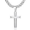 Chriscoco Collana Uomo Ciondolo Croce in Argento Sterling 925 Catena Figaro in Acciaio Inossidabile con Taglio a Diamante Delicata Collana con Ciondolo Croce con Bordo Smussato Lucido