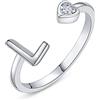 PEARLOVE Argento Sterling 925 Lettera da Donna Anello Aperti con Cuore Anelli,Aperto Regolabile Anello con Iniziale,Alfabeto Impilabili dalla A alla Z