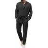 Caxndycing Pigiama lungo da uomo, set da notte invernale, biancheria da notte da uomo, lungo, comodo, 2 pezzi, a maniche lunghe + pantaloni, set da due pezzi, Nero , XL