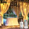 GCMacau Tenda Luminosa, 3Mx3M 300 LED Tenda Luci a Batteria, Tenda Luminosa Natale Esterno Interno con 10 Ganci, 8 Modalità Telecomando e Timer, Luci Fatate per Natale Matrimonio Valentino Festa