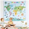 BASHOM TP-001 - Arazzo grande mappa del mondo degli animali da appendere per bambini, per camera da letto, soggiorno, dormitorio, decorazione per casa, poliestere, 60 x 50 pollici (150 x 130 cm)