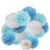 XCOZU Pom Pom Carta Velina Decorazioni Battesimo Natale, 15 Pezzi Pon Pon Carta Velina per Festa Nuziale, Compleanno, Vacanza, Pompon Decorativi per Feste Blu e Bianco