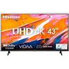 HISENSE TV LED 43 ULTRA HD 4K 43A6K SMART TV VIDAA 2023 NERO