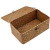 Esoes Cesto portaoggetti in vimini intrecciato, in seagrass, con coperchio, portabiancheria, per il trucco, per bagno, soggiorno, cucina, medium