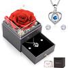 CSYY Rosa Eterna, Confezione Regalo Fiori Stabilizzata Regalo con Collana Cuore e Orecchini a Perno per San Valentino Festa Della Mamma Anniversario Natale Compleanno per Mamma Sorella Moglie