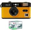 KODAK Pack F9 argento + pellicola 400 ASA - Fotocamera ricaricabile 35 mm giallo, obiettivo grandangolare fisso, mirino ottico, flash integrato + pellicola APX 00, 36 posizioni