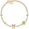 Disney Bracciale Minnie Mouse Portafortuna in Acciaio Medico Ipoallergenico Dorato con Quadrifoglio e Zirconi Verdi, Braccialetto Regolabile 18 cm per Donne e Bambine, Gioielli Ufficiali