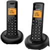 Alcatel E160 Duo Nero Telefono Cordless DECT con Blocco Chiamate Indesiderate, Ampio Display Retroilluminato Arancione di facile lettura, Suonerie Classiche e Polifoniche