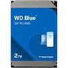 WD Blue 2TB per Desktop, Hard Disk interno da 3.5", 7200 RPM Class, SATA 6 GB/s, Cache da 256 MB, Garanzia 2 anni