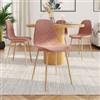 DEGHI Set 4 sedie in velluto trapuntato rosa antico con gambe in metallo effetto legno - Finesse