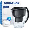 AQUAPHOR Amethyst Caraffa Filtrante per Acqua con 3 Cartucce MAXFOR+ 200L - 2,8L - Nera