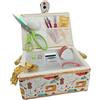 JYC CREATIVE Cucito medio in legno con accessori, scatola da cucito foderata in tessuto con 8 scomparti, organizer con spillo, scatola con maniglia, vassoio per accessori, (medio, macchina)