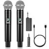 ALPOWL Microfono Wireless, UHF Dual Cordless Portatile Microfono con Ricevitore Ricaricabile, Durata 40 Ore, Portata 200 Piedi, Microfono per Karaoke, Chiesa, Discorsi, Matrimoni, Canti Alle Feste
