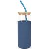 ONEHAUS Tumbler con cannuccia e coperchio, borraccia in vetro con custodia in silicone con coperchio in bambù, senza BPA, 450 ml, blu