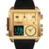 TONSHEN Uomo Fashion Acciaio Inossidabile Digitale Orologi da Polso e Pelle Cinturino Multifunzione LED Elettronico Outdoor Militare Sportivo Orologio Tre Tempo Stile Casual (Oro 1)