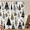 ASDCXZ Tenda da doccia natalizia, 180 x 200 cm, oro lucido, decorazione nera, fiocco di neve, bagno, lavabile, in poliestere, impermeabile, per vasca da bagno con 12 ganci