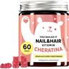 Bears with Benefits Orsetti gommosi alla cheratina - per capelli e unghie sani con vitamina C, E, selenio, zinco, rame e biotina - 400 mg di cheratina - 60 conteggi - Bears with Benefits