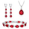 Clearine Set di Gioielli da Sposa per Donne Damigella d'Onore, Argento Placcato Rosso Goccia Zirconia cubica Collana Lunga Orecchini a Pendente Bracciale per la Festa
