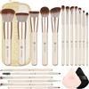 HEYMKGO Pennelli Make Up HEYMKGO 18 pezzi pennelli per il trucco professionale con 2 soffietti per la polvere e borsa da viaggio, pennello sintetico premium per il fondotinta pennello per il viso e ombretto