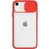 Mixroom - Cover Custodia per Apple iPhone XR Protezione Fotocamera con finestrino Scorrevole in Silicone TPU Semi Trasparente Rosso