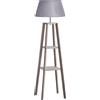 HOMCOM Lampada da Terra in Legno con 3 Ripiani e Paralume in Tessuto, 45x45x148cm, Grigio|Aosom