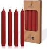 COMFORDER Set di 4 candele da tavola in tinta unita + a coste, 20 cm, durata 7 ore (rosso)