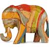 Purity Style Elefante in legno intagliato e dipinto a mano in stile rustico