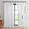 DWCN Tende per soggiorno in voile con fettuccia arricciata, effetto lino, 2 pezzi, semitrasparenti, per soggiorno, moderne, per sistema di tendine, colore bianco, 225 x 140 cm (altezza x larghezza)
