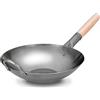 Craft Wok Wok piatto in acciaio al carbonio martellato a mano con manico in legno e acciaio (30,5 cm, fondo piatto) / 731W316-30,5 cm