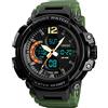 TONSHEN Grande Analogico Quarzo LED Tre Tempo Uomo Sportivo Orologi da polso Impermeabile 50M Allarme Cronometro Data Outdoor Militare Tattico Digitale Orologio da Plastica (Verde)