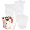 Vexillic Tazze da dessert da 150 ml, 50 Pezzi Bicchieri da Dessert Quadrati Trasparenti Bicchierini Finger Food con Cucchiai per Mousse Budini Gelati