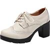 Jamron Donna Tacco a Blocco Allacciare Brogues Derby Pumps Scarpe da Sera Beige SN02955 EU39.5