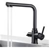 BONADE Rubinetto Cucina 3 Vie, Miscelatore Cucina 3 Vie Girevole a 360°, 3 in 1 Rubinetti Cucina per Acqua Potabile a Doppia Leva, Rubinetto a Tre Vie per I Sistemi Osmosi, Nero Opaco, grande