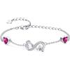 Qings Bracciale Infinito Donna Argento 925 con Rubino Bracciali Luglio Cuore Pietre di Nascita Braccialetto Regolabile Infinity ECG, Rosso Gemma Gioielli Compleanno Regalo per Mamma Donne Ragazze