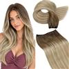 LaaVoo Extension Capelli Veri Tessitura Marrone Chiaro a Biondo Cenere e Bionda Platino Balayage 50cm 100g, Matassa Sfumata Remy, Effetto Balayage Naturale, per Look Unico #8-18-60