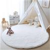 Tenekee Tappeto Rotondo Peloso Soggiorno Tappeti Soffici per Grandi Dimensioni Salotto Moderno Tappeto Morbido e Soffice per Salotto Cameretta Tavolino da Letto (80cm, Bianco)