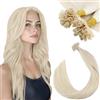Ugeat Extension Capelli Veri Cheratina Biondo Platino, 35 cm 50 ciocche, Extension Capelli Cheratina Platino Biondi Freddo, Remy Corti Lisci Naturale 50grammi