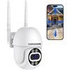 Topodome Telecamera Wi-Fi Esterno Con Allarme Umanoide, 1080P Videocamera Sorveglianza Interno WiFi, PTZ 360 Gradi Auto Tacking, Visione Notturna Infrarossa e Color 20m, Audio Bidirezionale IP66