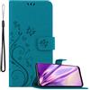 Cadorabo Custodia Libro per Samsung Galaxy A30S / A50 S / A50 in BLU FIORE - in Design di Fiore con Chiusura Magnetica, Funzione Stand e 3 Vani di Carte - Portafoglio Cover Case Wallet Book Etui