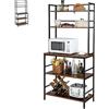 KOMFOTTEU Scaffale Cucina a 5 Ripiani, Scaffale da Pavimento, Scaffalatura in Legno e Metallo, Supporto per Forno a Microonde, Dispositivo Antiribaltamento, Marrone Vintage e Nero, 80 x 40 x 170 cm
