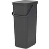 Brabantia Sort & Go Pattumiera 40L (Grey), Pattumiera cucina in plastica con maniglia, Secchio spazzatura salvaspazio con coperchio stay open rimovibile, Cestino umido facile da pulire