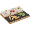 Relaxdays Tagliere in bambù per Aperitivo con Piatto in Ardesia, Set da 8 Accessori, Cucchiai per Antipasti, Colorato, Ceramica