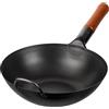 YOSUKATA Wok Padella Professionale 30 cm- Tradizionale Wok Acciaio al Carbonio Fondo Piatto Precondizionato -Wok Cinese Originale -Nero Pentola Wok - Adatto a Gas, Induzione, Elettrico e Fuoco Aperto