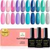 YSUVIN Semi Permanente Smalto Per Unghie, 10 Colori Blu Rosa Viola Verde Oceano Sirena Serie, Paillettes Glitter Pastello Smalto Per Unghie Soak-Off UV/LED Nail Art Kit, Regalo di Bellezza